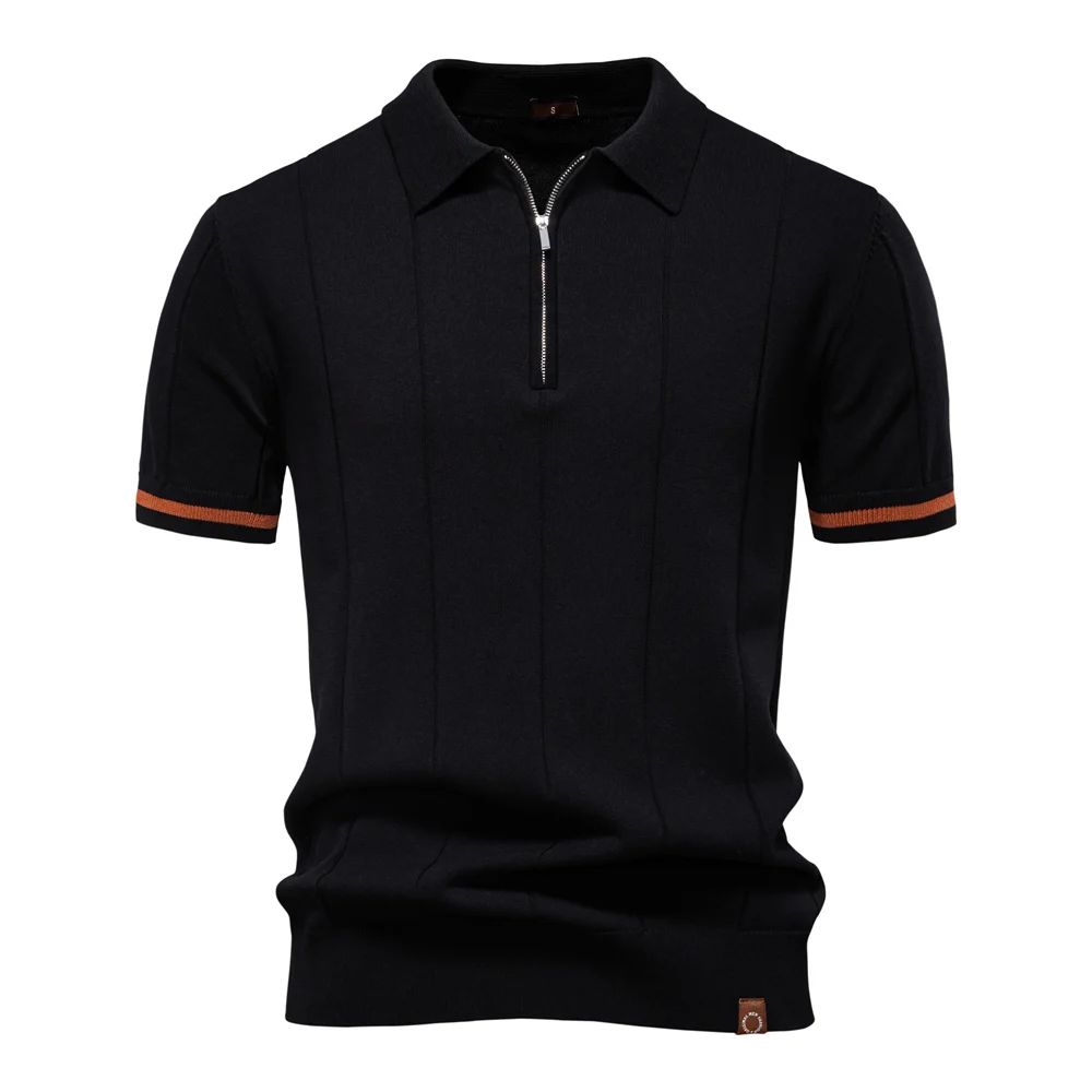 Camden Men’s Knit Polo Shirt – Short Sleeve Zip Collar