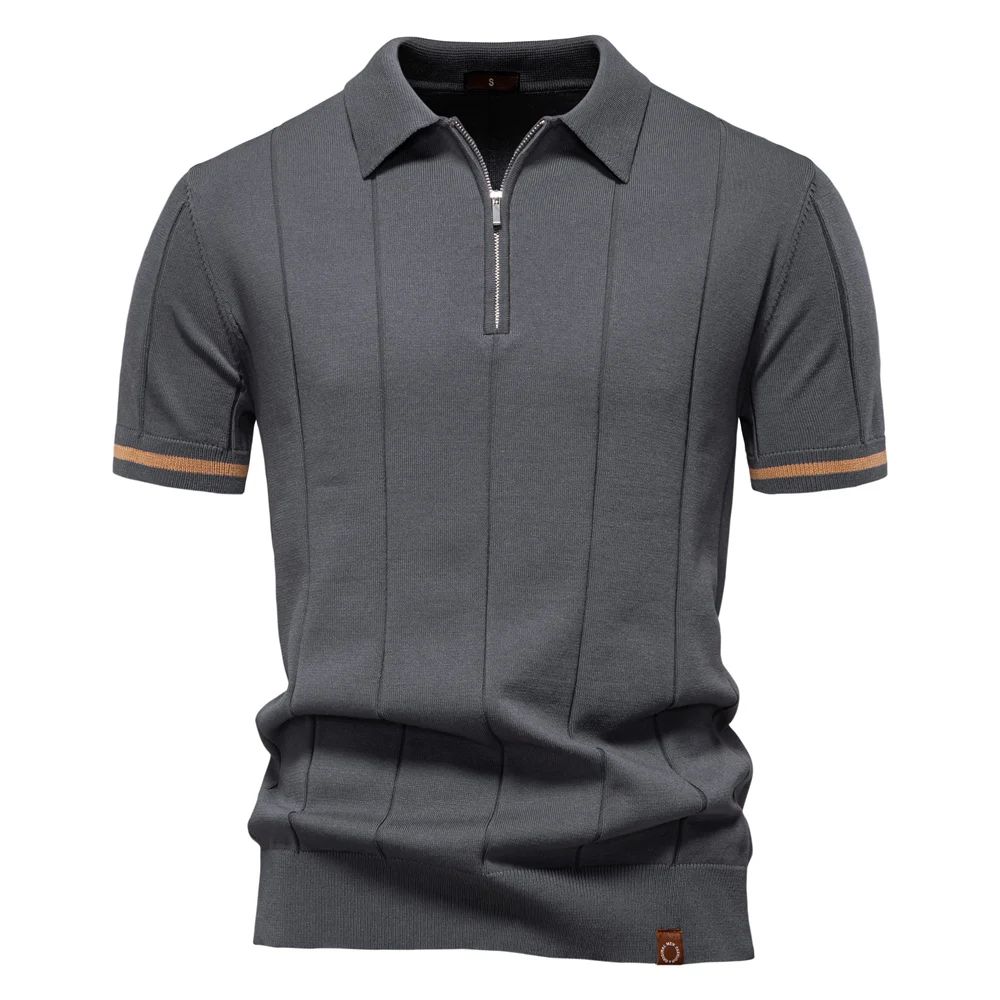 Camden Men’s Knit Polo Shirt – Short Sleeve Zip Collar