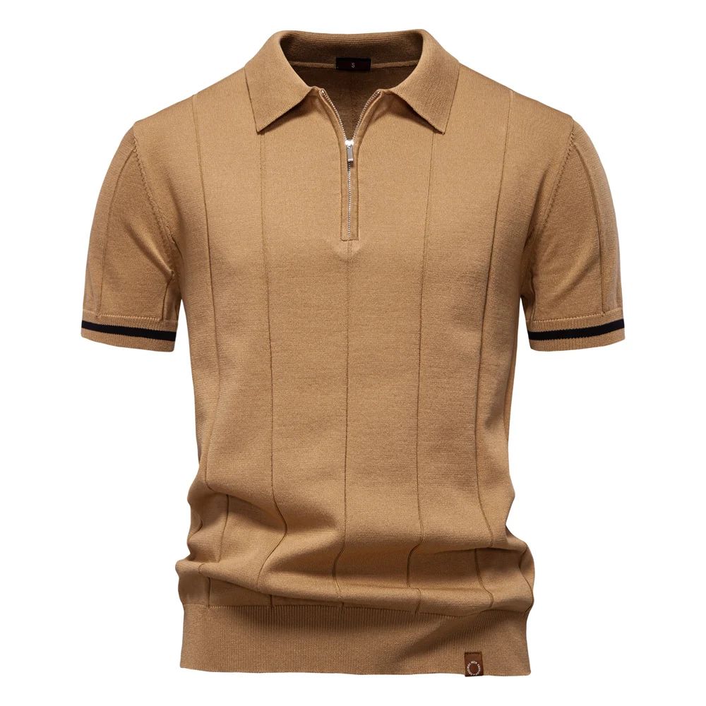 Camden Men’s Knit Polo Shirt – Short Sleeve Zip Collar