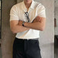 Men’s Cotton-Blend V-Neck Polo Shirt – Ribbed Knit, Short Sleeve, Smart Casual