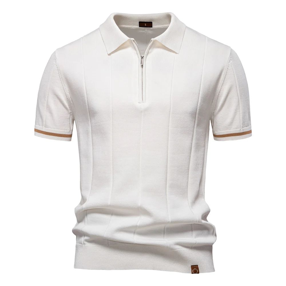 Camden Men’s Knit Polo Shirt – Short Sleeve Zip Collar