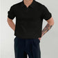 Men’s Cotton-Blend V-Neck Polo Shirt – Ribbed Knit, Short Sleeve, Smart Casual