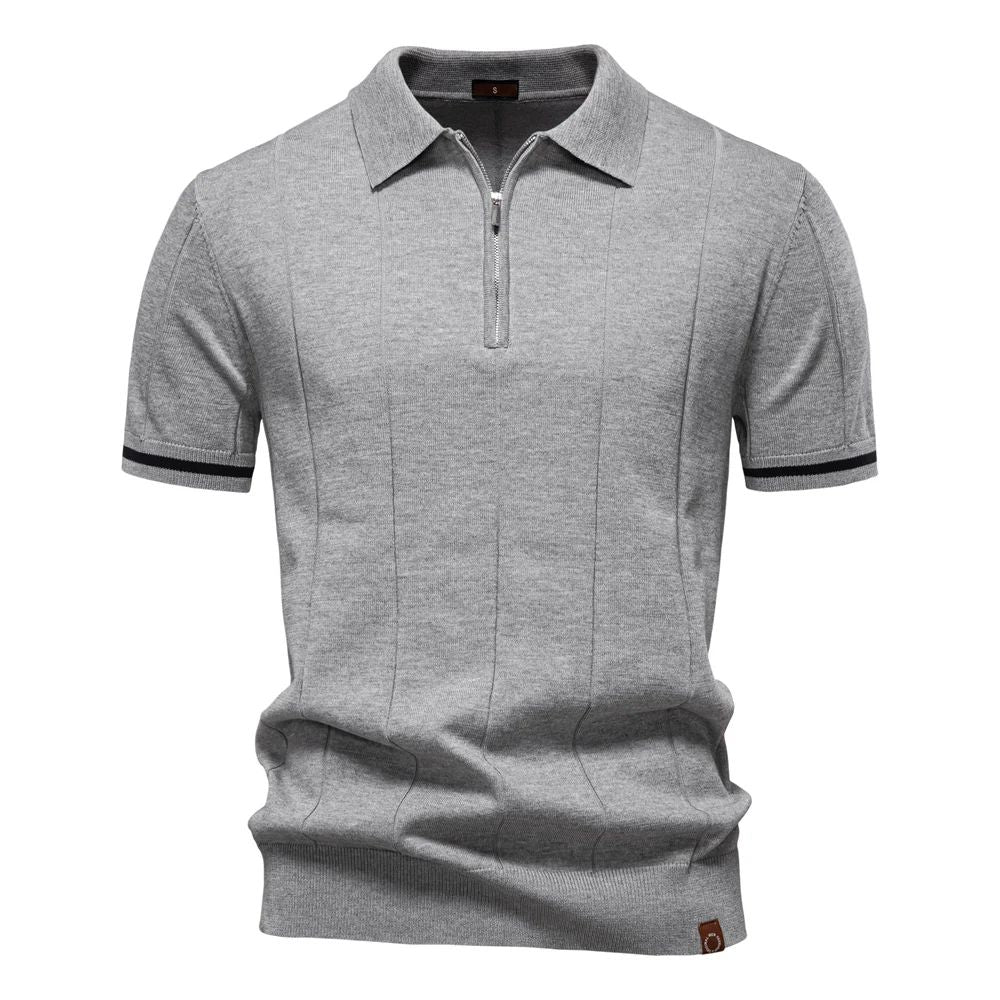 Camden Men’s Knit Polo Shirt – Short Sleeve Zip Collar