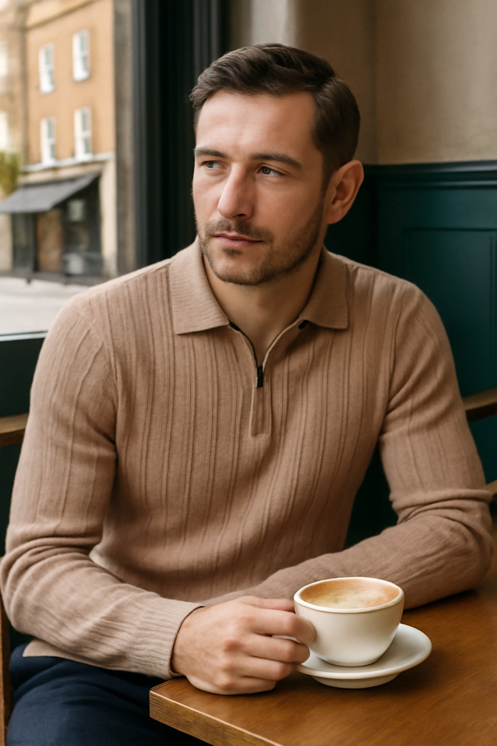Striped Knit Polo Jumper