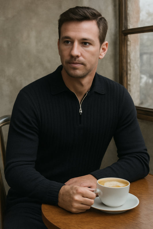 Striped Knit Polo Jumper