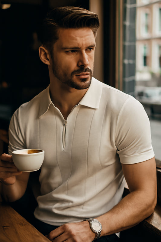 Camden Men’s Knit Polo Shirt – Short Sleeve Zip Collar