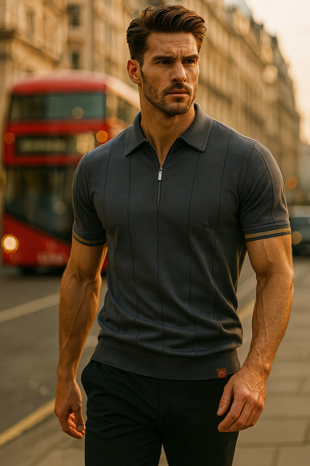 Camden Men’s Knit Polo Shirt – Short Sleeve Zip Collar