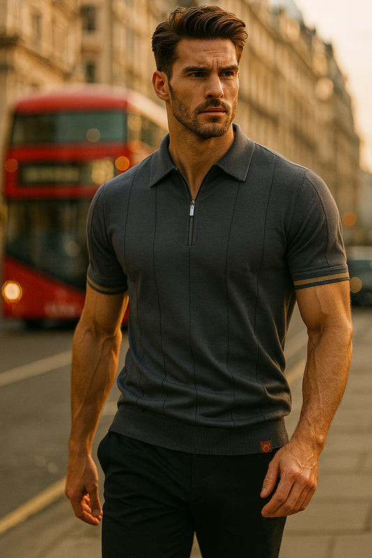 Camden Men’s Knit Polo Shirt – Short Sleeve Zip Collar