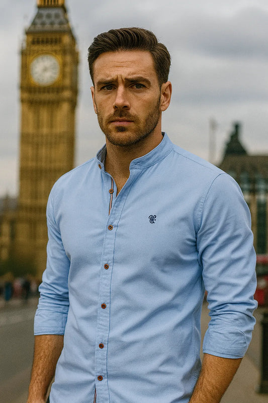 Burlington Men's Classic Cotton Shirt with Stand Collar – Timeless Casual Style
