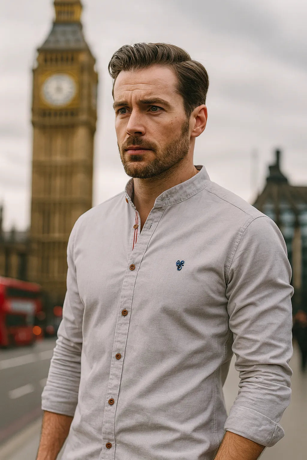 Burlington Men's Classic Cotton Shirt with Stand Collar – Timeless Casual Style