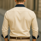Men's Slim Fit Beige Dress Shirt with Navy Blue Details – Elegance and Modern Style