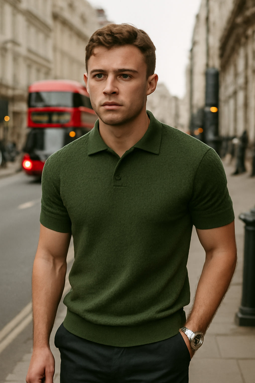 London Classic Knit Polo – Men’s Slim Fit Short Sleeve Shirt