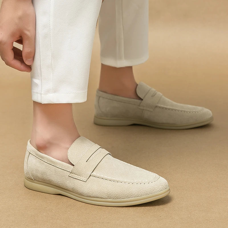 Luxury Brand Slip-On Shoes Low Heel  Nubuc Loafers Suede Leather Comfortable Soft Sole Mens Classic Retro Moccasins Casual Shoes