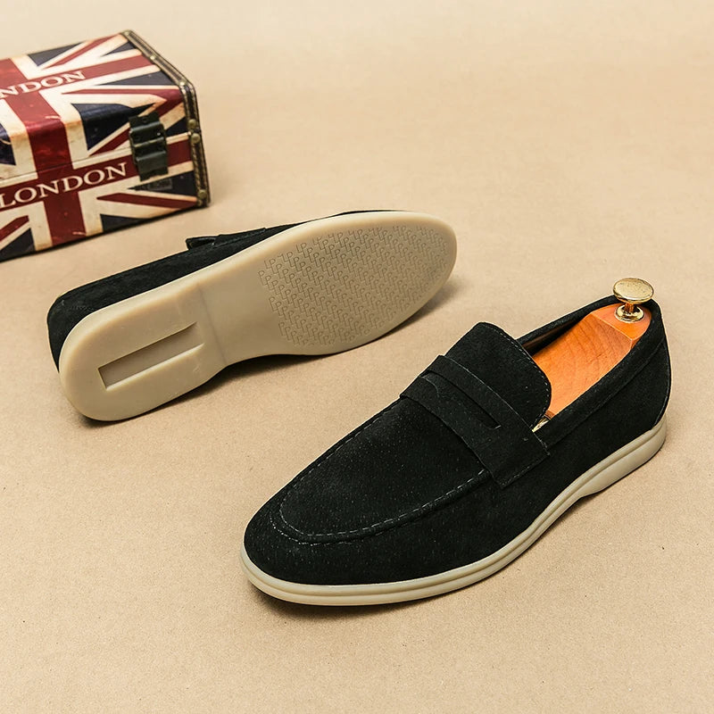 Luxury Brand Slip-On Shoes Low Heel  Nubuc Loafers Suede Leather Comfortable Soft Sole Mens Classic Retro Moccasins Casual Shoes