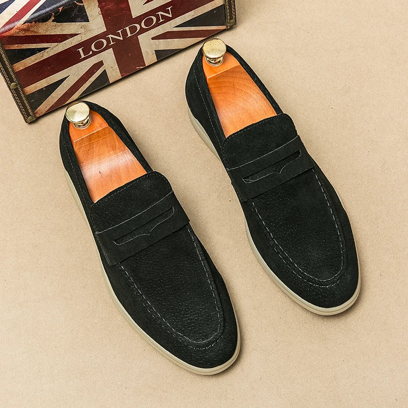 Luxury Brand Slip-On Shoes Low Heel  Nubuc Loafers Suede Leather Comfortable Soft Sole Mens Classic Retro Moccasins Casual Shoes