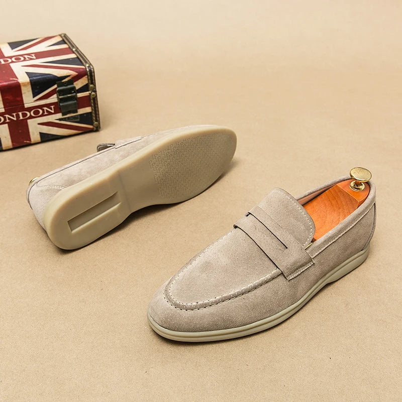 Luxury Brand Slip-On Shoes Low Heel  Nubuc Loafers Suede Leather Comfortable Soft Sole Mens Classic Retro Moccasins Casual Shoes