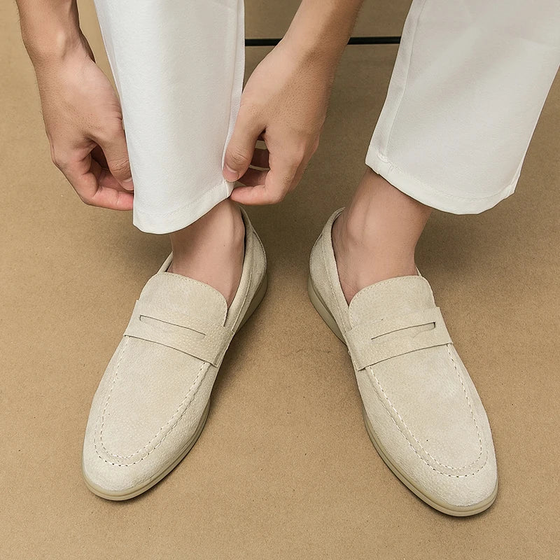 Luxury Brand Slip-On Shoes Low Heel  Nubuc Loafers Suede Leather Comfortable Soft Sole Mens Classic Retro Moccasins Casual Shoes
