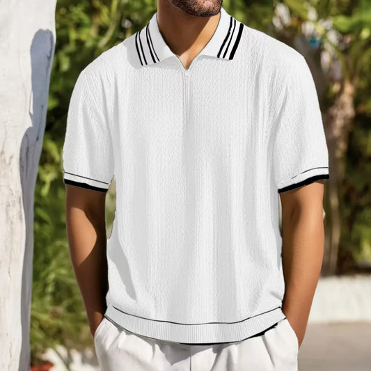 Men's Knitted Jacquard Polo Shirt - Striped Style