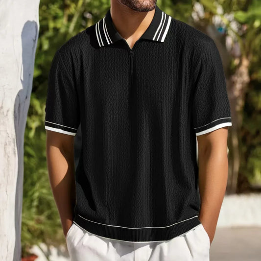 Men's Knitted Jacquard Polo Shirt - Striped Style