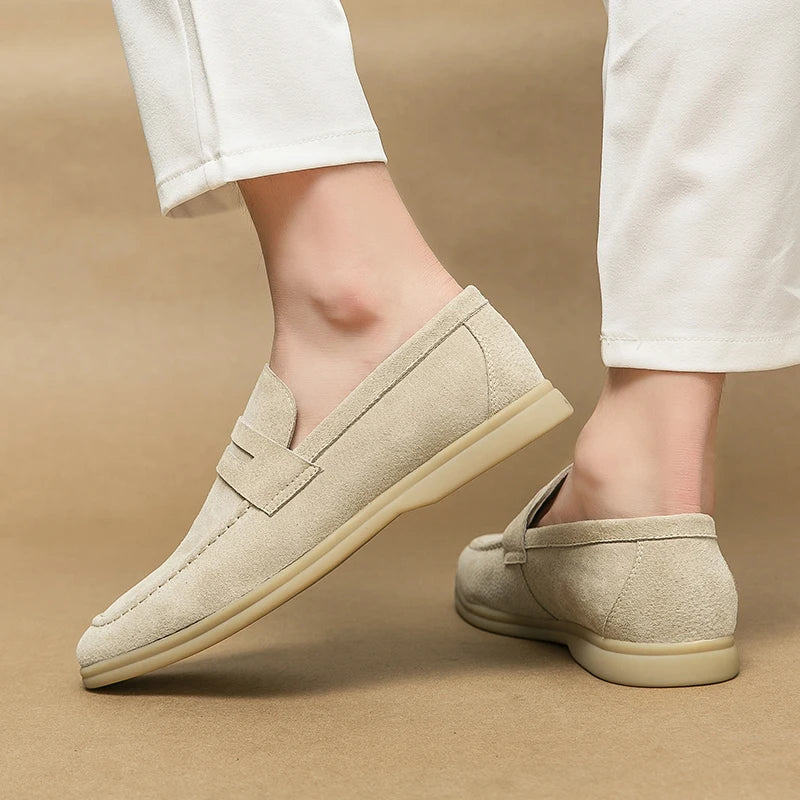 Luxury Brand Slip-On Shoes Low Heel  Nubuc Loafers Suede Leather Comfortable Soft Sole Mens Classic Retro Moccasins Casual Shoes