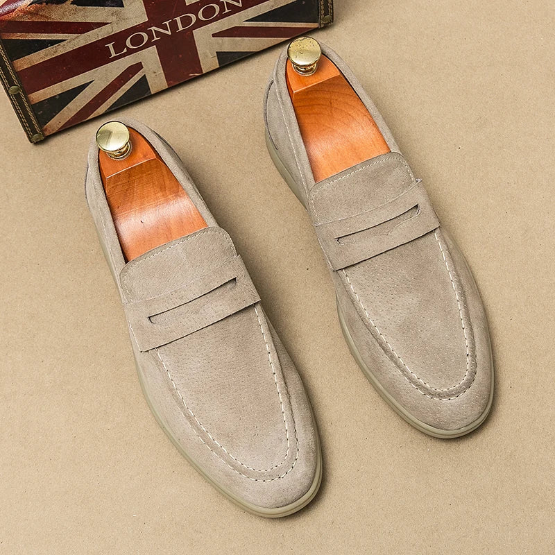 Luxury Brand Slip-On Shoes Low Heel  Nubuc Loafers Suede Leather Comfortable Soft Sole Mens Classic Retro Moccasins Casual Shoes