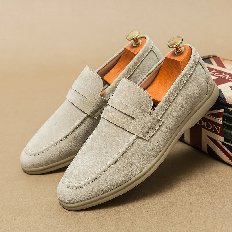 Luxury Brand Slip-On Shoes Low Heel  Nubuc Loafers Suede Leather Comfortable Soft Sole Mens Classic Retro Moccasins Casual Shoes