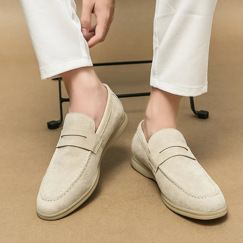Luxury Brand Slip-On Shoes Low Heel  Nubuc Loafers Suede Leather Comfortable Soft Sole Mens Classic Retro Moccasins Casual Shoes