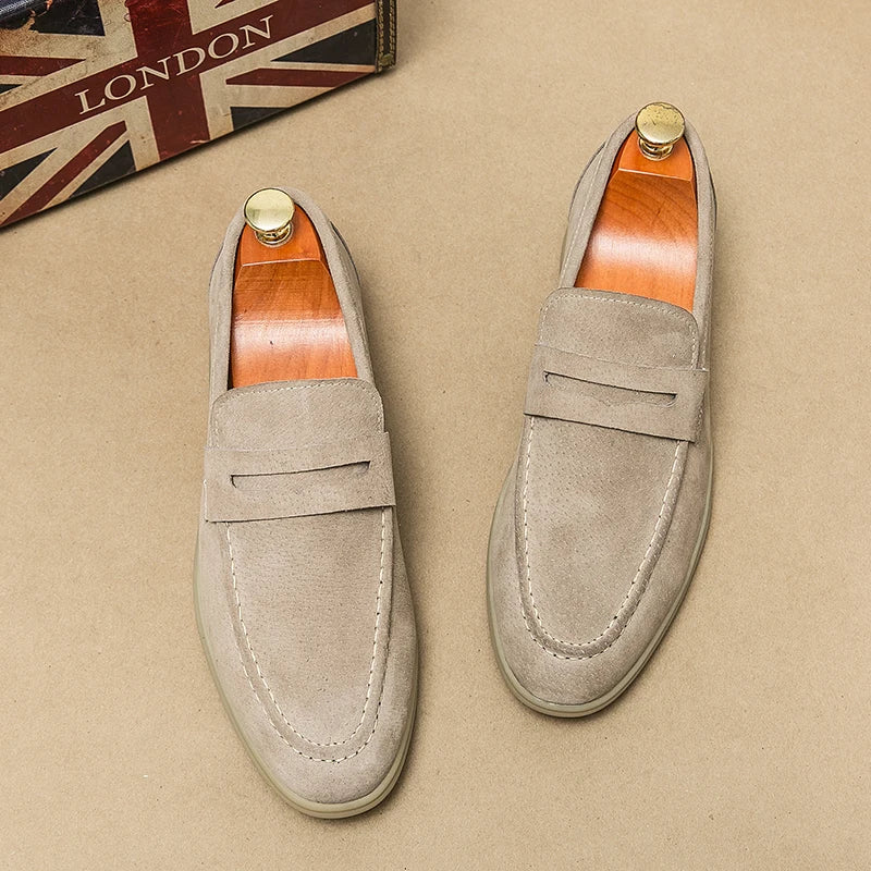 Luxury Brand Slip-On Shoes Low Heel  Nubuc Loafers Suede Leather Comfortable Soft Sole Mens Classic Retro Moccasins Casual Shoes