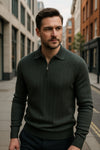 Striped Knit Polo Jumper