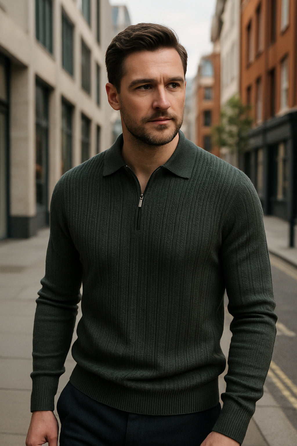 Striped Knit Polo Jumper