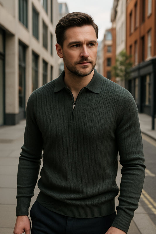 Striped Knit Polo Jumper