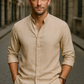Ellister Men’s Black Cotton-Blend Shirt – Slim Fit with Contrast Collar Detail